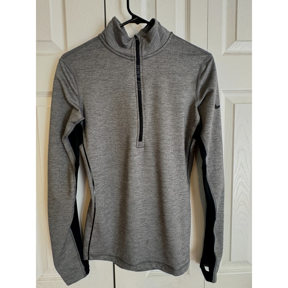 Nike Pro Hyperwarm Pullover 1/2 Zip Athletic Running Top Grey/Black Women's Med - Picture 1 of 8